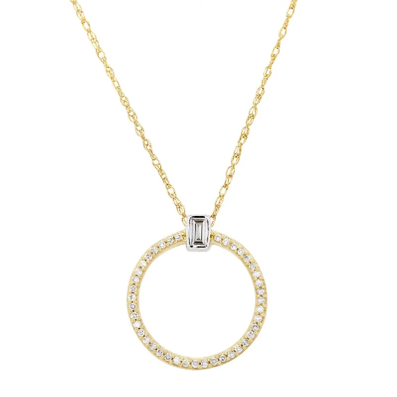 women's chain link necklaces-MODERN STYLE YELLOW GOLD NECKLACE WITH DIAMOND CIRCLE PENDANT, .15 CT TW