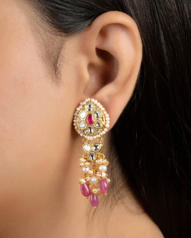 women's flower earrings-Ishana Polki Long Earrings