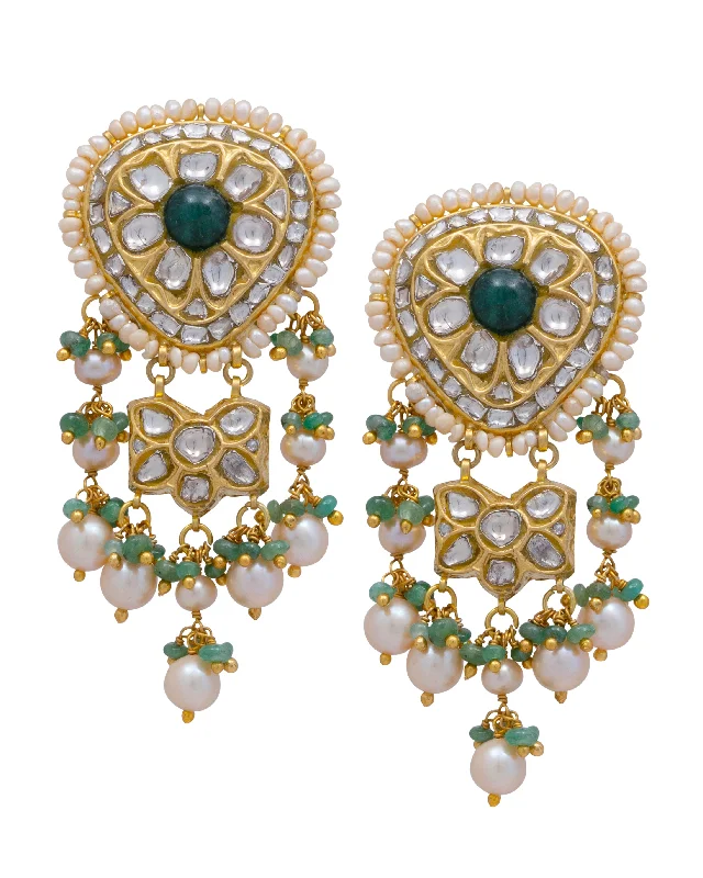 women's colorful gemstone earrings-Icy Polki Long Earrings