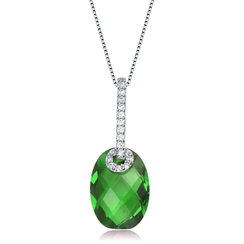 women's long pendant necklaces-Sterling Silver Bead Shaped Cubic Zirconia Pendant Necklace