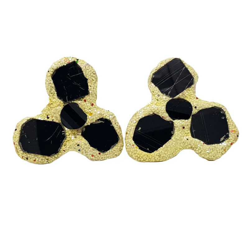 women's luxury stud earrings-PALE YELLOW & BLACK TREBOL "HIVE" CLIP-ON EARRINGS, 2006