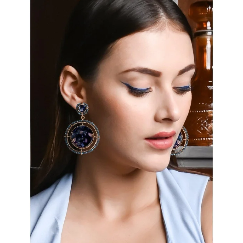 women's vintage earrings-Odette Women Navy Blue Metal Earrings