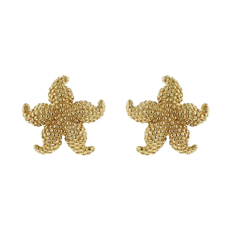 women's flower earrings-14K Yellow Gold Starfish Earrings