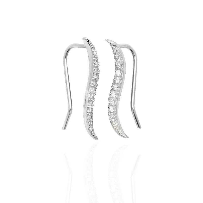 women's chain earrings-Sterling Silver Pave Swirl Ear Climber Earrings