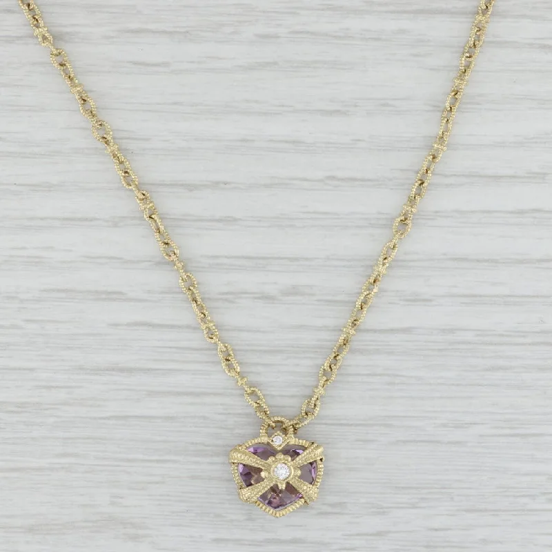 women's personalized name necklaces-Judith Ripka 2.47ctw Diamond Amethyst Heart Pendant Necklace 18k Yellow Gold 16"