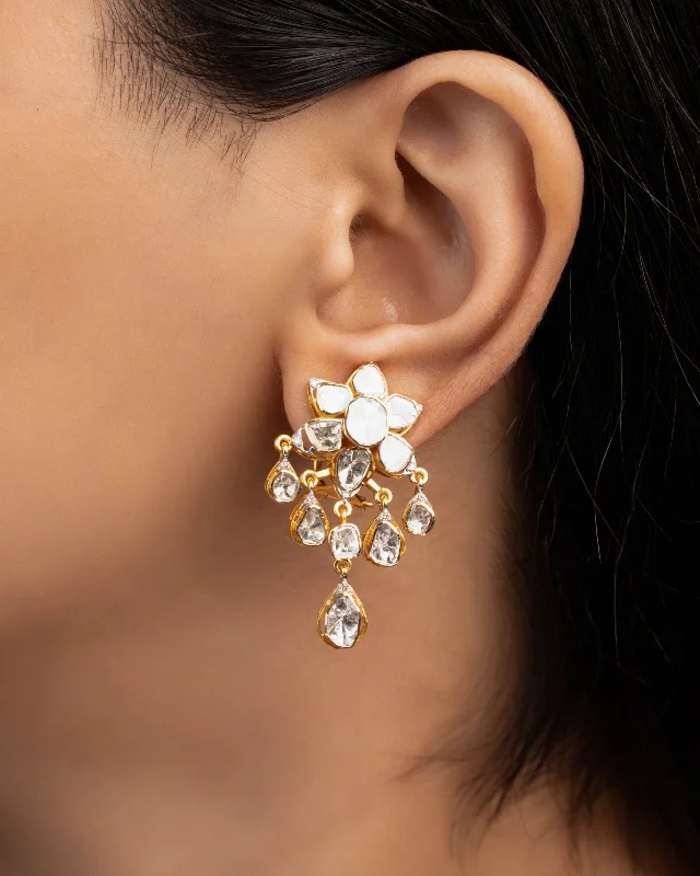 women's minimalist earrings-Aakhya Polki And Diamond Long Earrings