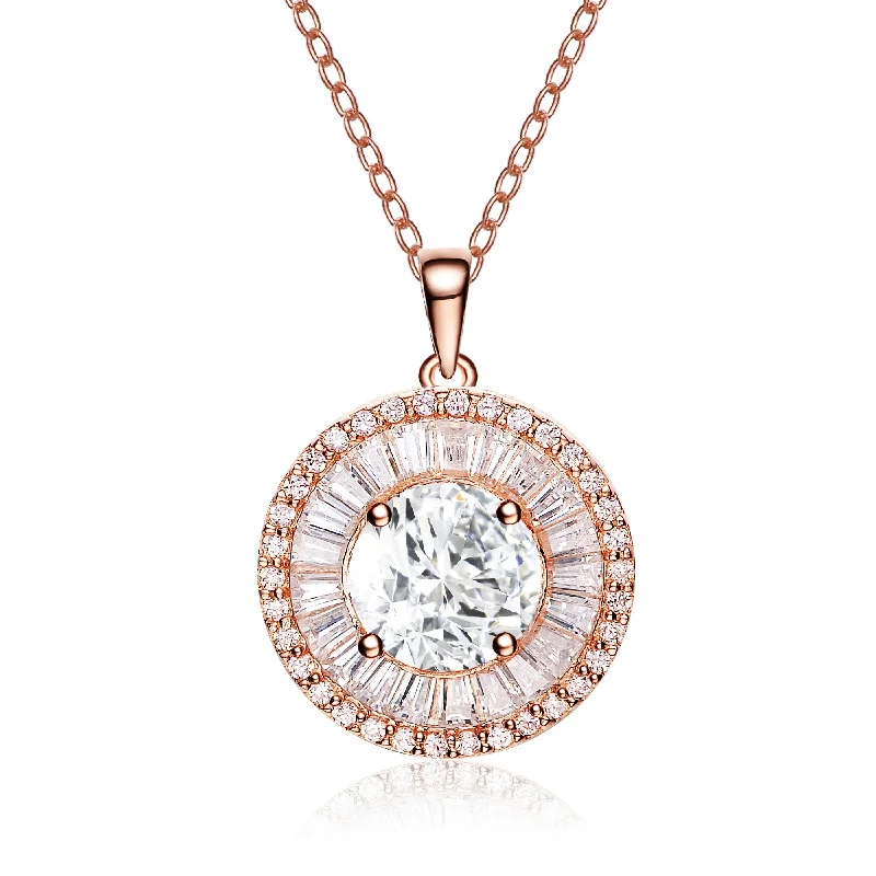 women's matching necklaces sets-.925 Sterling Silver With Rose Gold Plated And Clear Cubic Zirconia Pendant Necklace