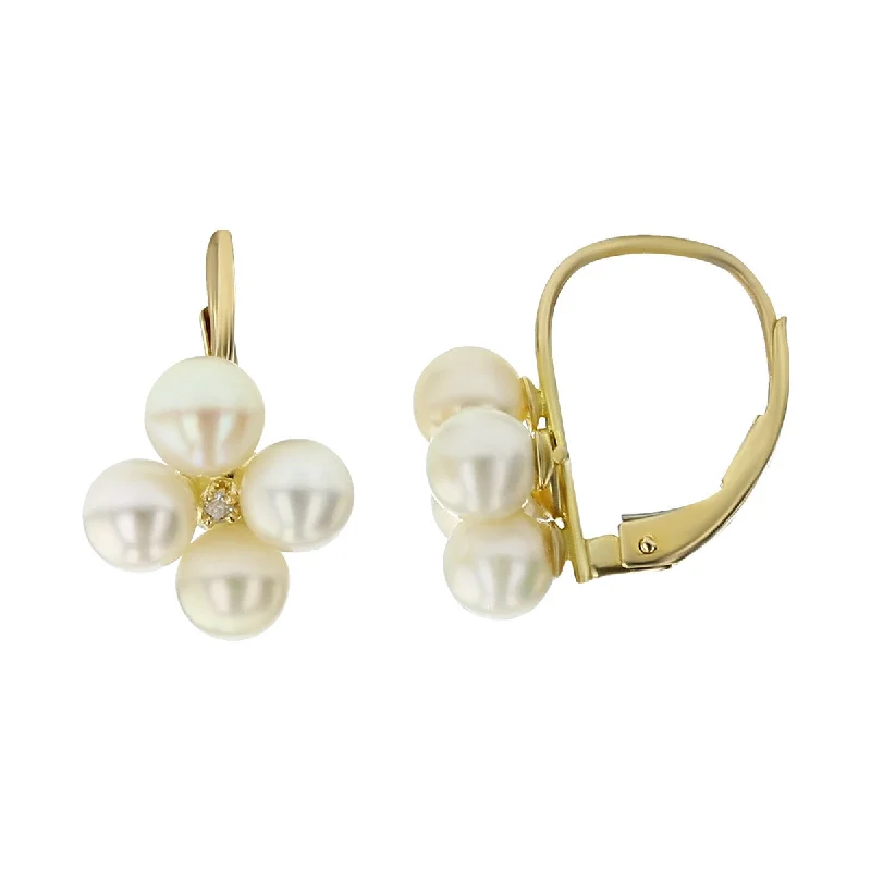 women's drop dangle earrings-14K Yellow Gold Pearl Cluster Drop Earrings