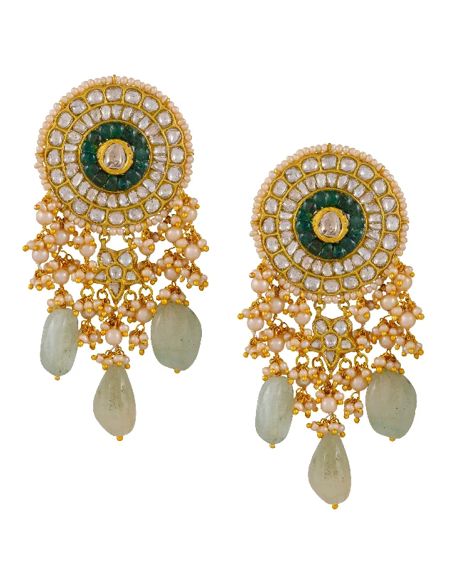 women's hoop earrings with crystals-Vasanti Polki Long Earrings