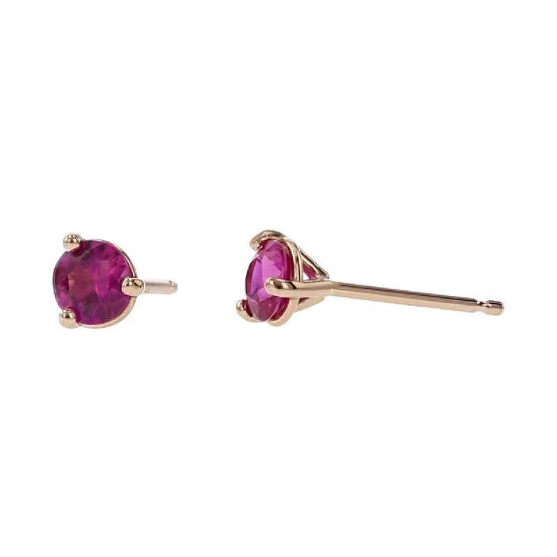 women's classic hoop earrings-14K Rose Gold Fuchsia Sapphire Stud Earrings