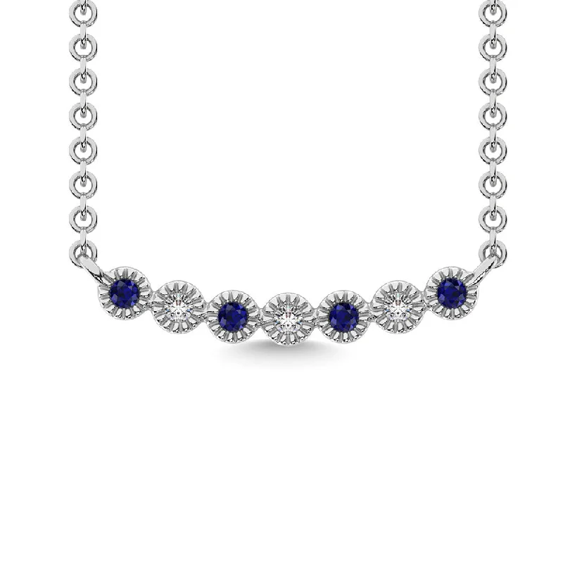 women's pearl drop necklaces-Diamond 1/10 Ct.Tw. And Blue Sapphire Necklace in 10K White Gold