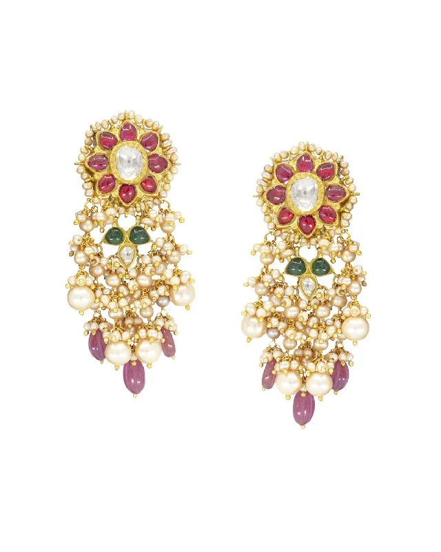 women's sapphire earrings-Kritika Polki Long Earrings