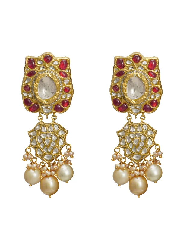 women's elegant drop earrings-Riya Polki And Diamond Long Earrings