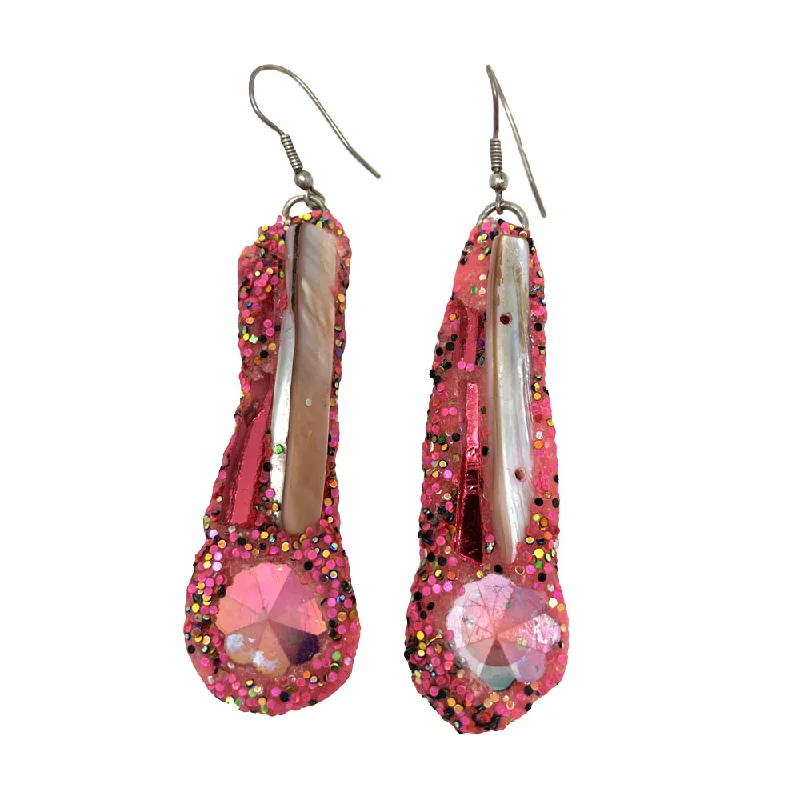 women's elegant drop earrings-PINK WITH SHELL PENDANT EARRINGS