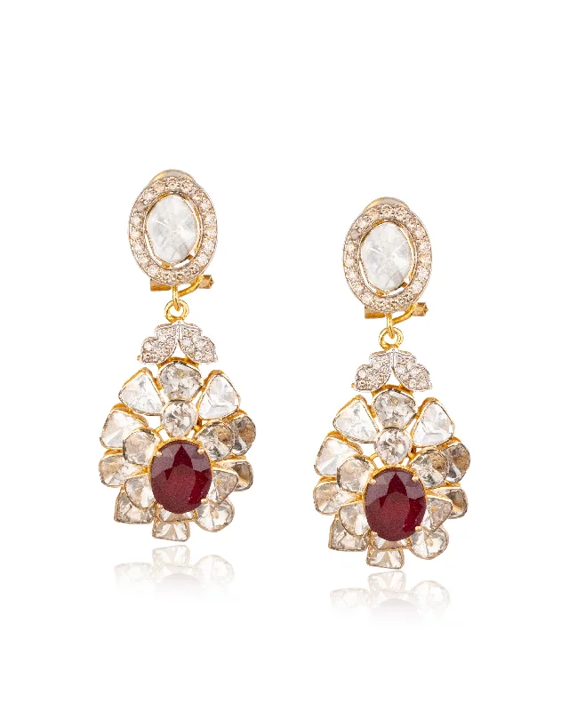 women's hoop earrings with crystals-Divyanshi Polki And Diamond Long Earrings