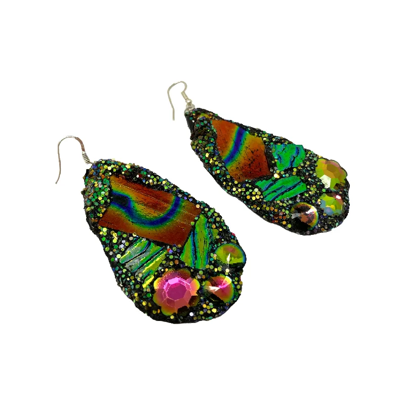 women's sapphire earrings-GREEN RIPPLE OILSLICK PENDANT EARRINGS, 2023