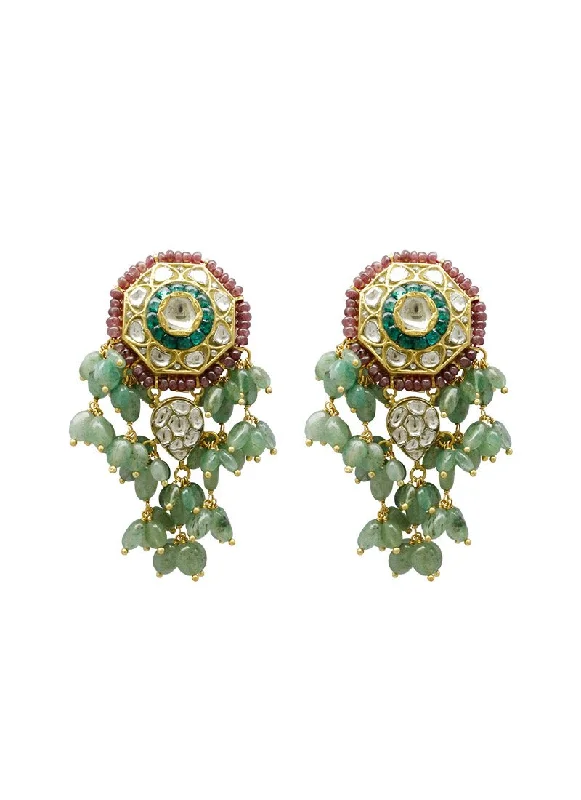 women's heart-shaped earrings-Malishka Polki Long Earrings