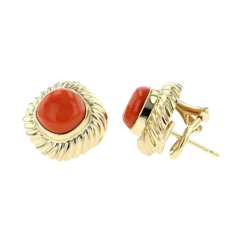 women's rose gold drop earrings-14K Yellow Gold Coral Shrimp Button Earrings