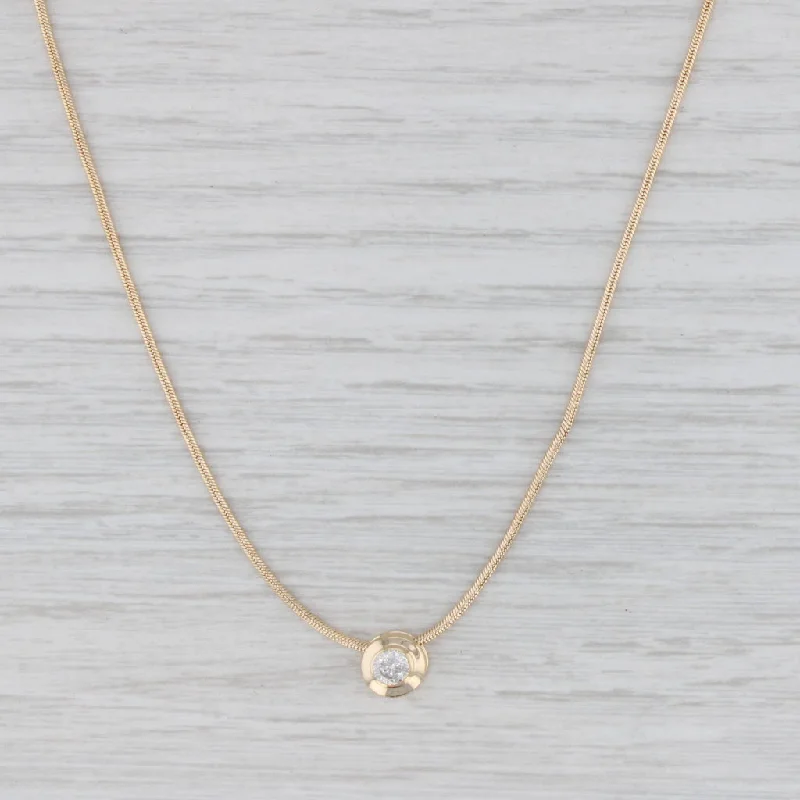 women's gold-plated necklaces-0.14ct Diamond Solitaire Pendant Necklace 14k Yellow Gold 15.75" Snake Chain