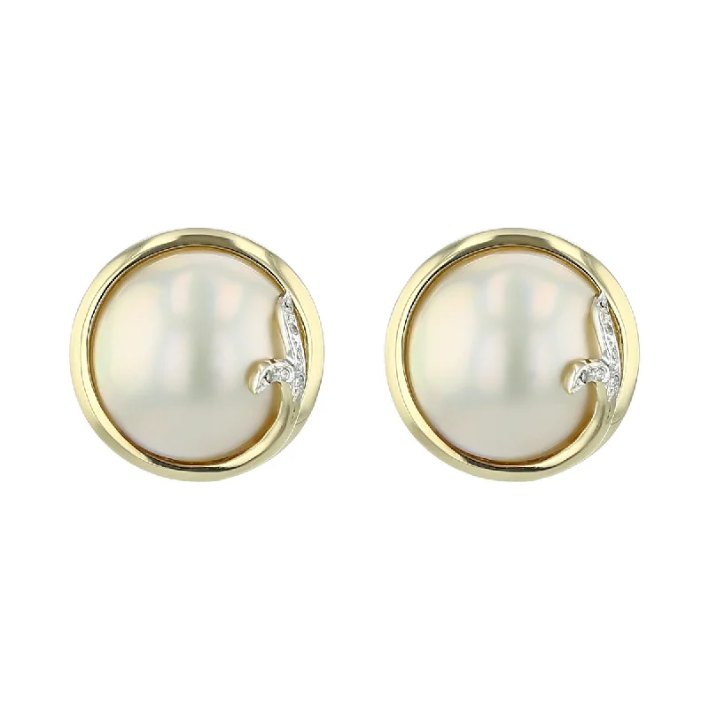 women's silver hoop earrings-14K Gold Mabe Pearl and Diamond Earrings