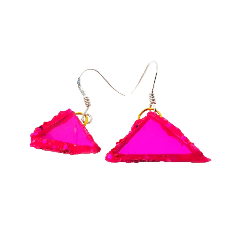 women's hoop earrings-PINK TRIANGLE PENDANT EARRINGS, 2021