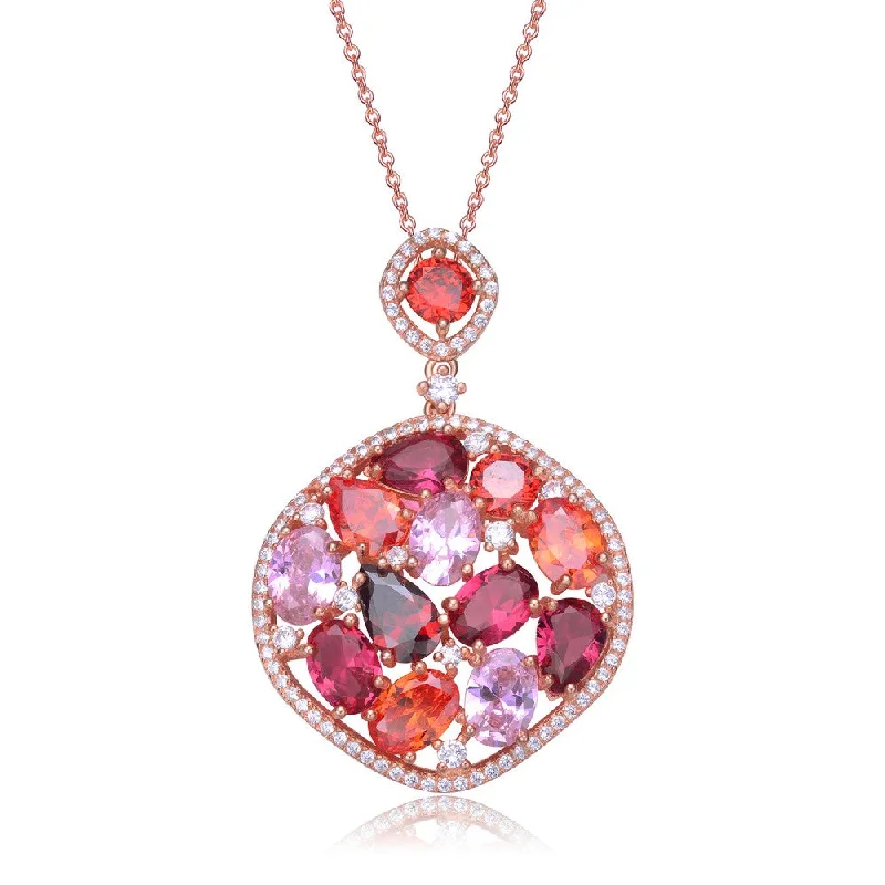 women's luxury gemstone necklaces-Palette Caroline Red CZ Rose Gold Pendant Necklace