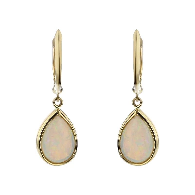 women's silver hoop earrings-14K Yellow Gold Australian Opal Drop Earrings