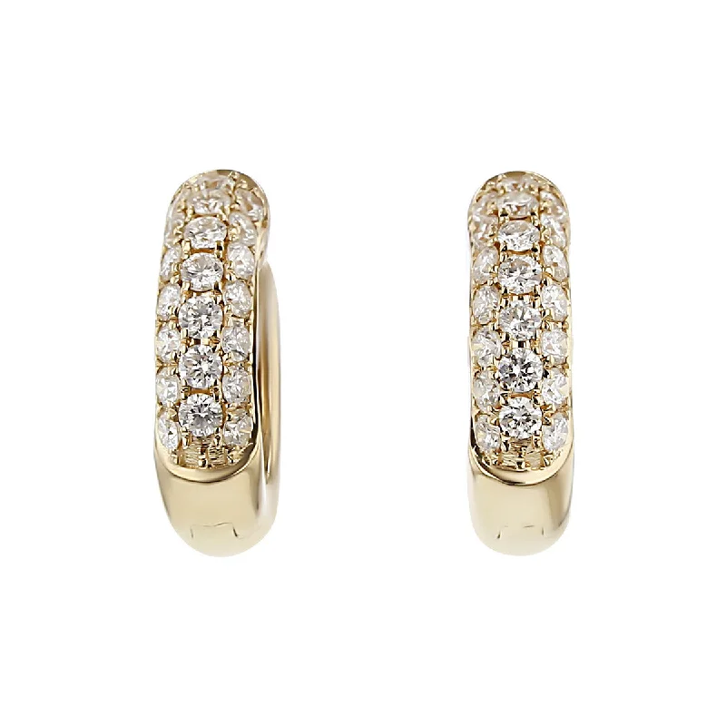 women's clip-on stud earrings-14K Yellow Gold Pave Diamond Huggie Hoop Earrings