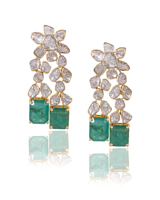 women's gold dangly earrings-Nadiya Polki Long Earrings