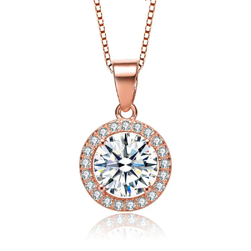 women's twisted gold necklaces-18k Rose Gold Plated Round Cut Cubic Zirconia Pendant Necklace