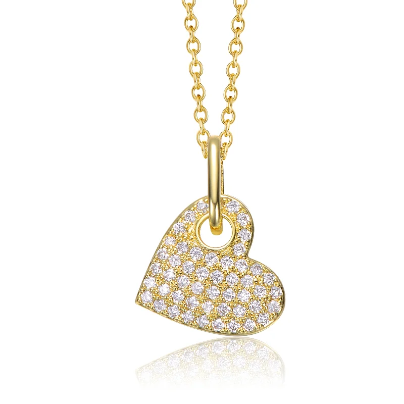 women's romantic necklaces-Sterling Silver 14K Gold Plated with Clear Moissanite Heart Pendant Necklace