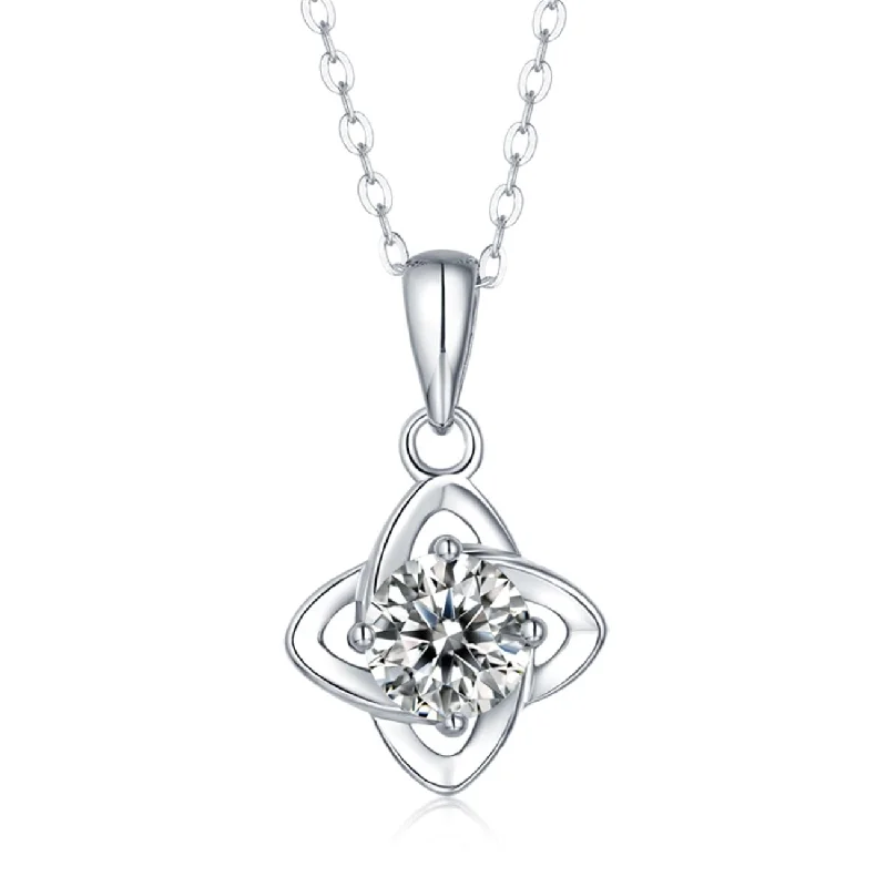 women's heart-shaped necklaces-Sterling Silver with 2ct Round Lab Created Moissanite Solitaire 4-Pointed Orbital Star Pendant Necklace