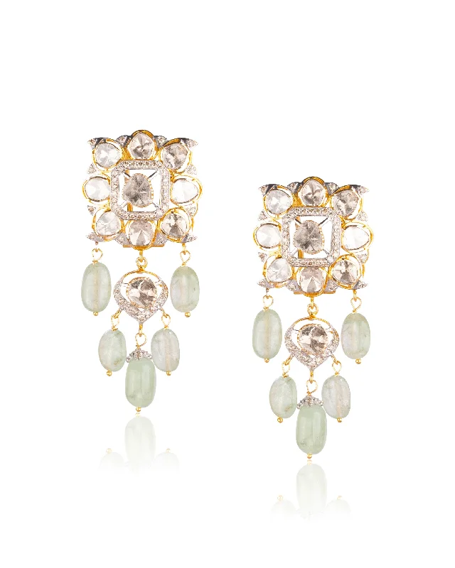 women's anniversary earrings-Ishanvi Polki And Diamond Long Earrings