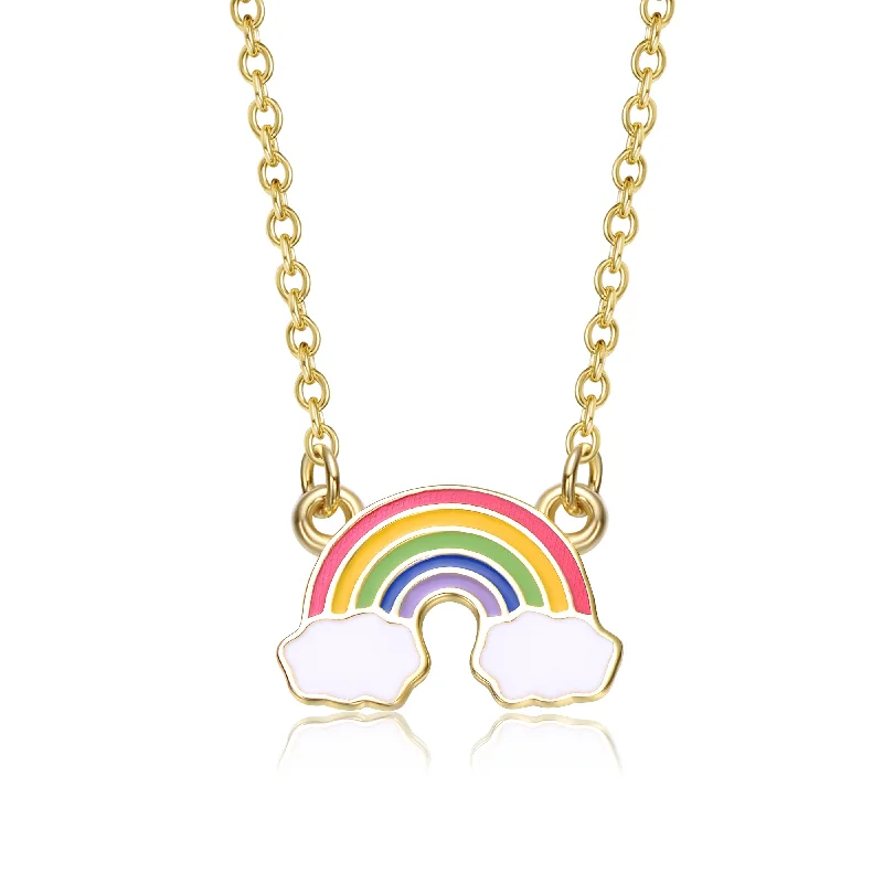 women's symbolic necklaces-Kids Sterling Silver 14k Gold Plated Rainbow Pendant Necklace