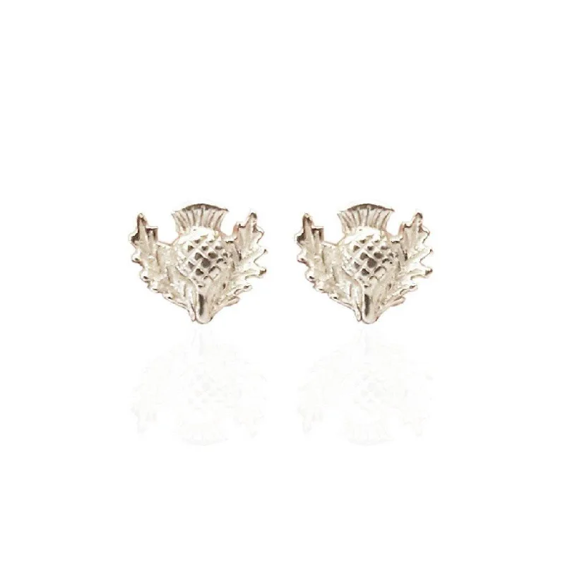 women's flower earrings-Small Thistle Studs in Silver