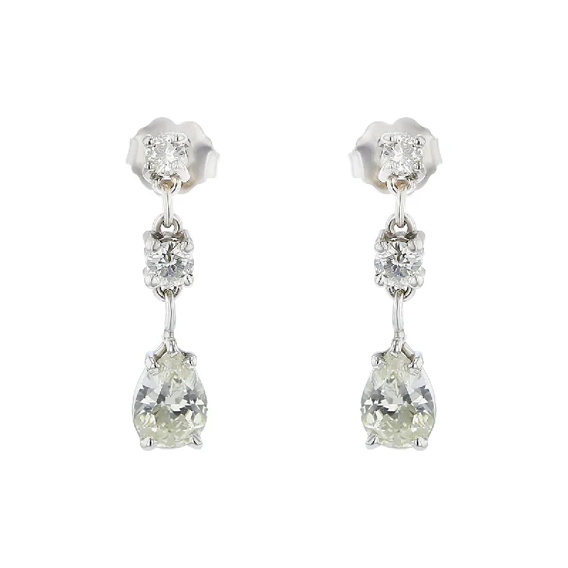 women's silver ear climbers-14K White Gold Pear Shape Diamond Drop Earrings