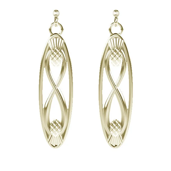 women's diamond hoop earrings-CELTIC INFINITY THISTLE LONG OVAL EARRINGS