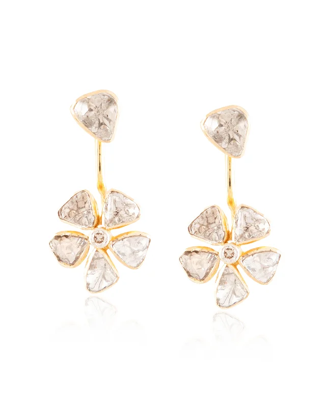 women's flower stud earrings-Avleen Polki And Diamond Long Earrings