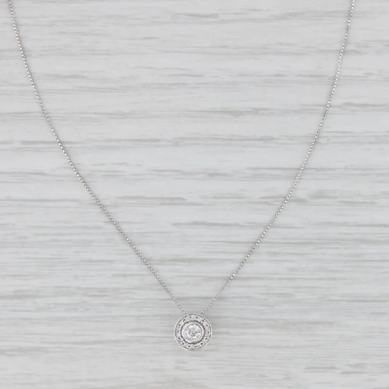 women's initial necklaces-0.20ctw Diamond Halo Pendant Necklace 14k Gold Small Slide 22.25" Box Chain