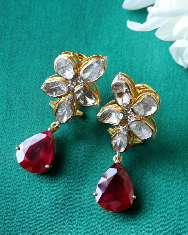 women's glamorous earrings-Lokshita Polki And Diamond Long Earrings