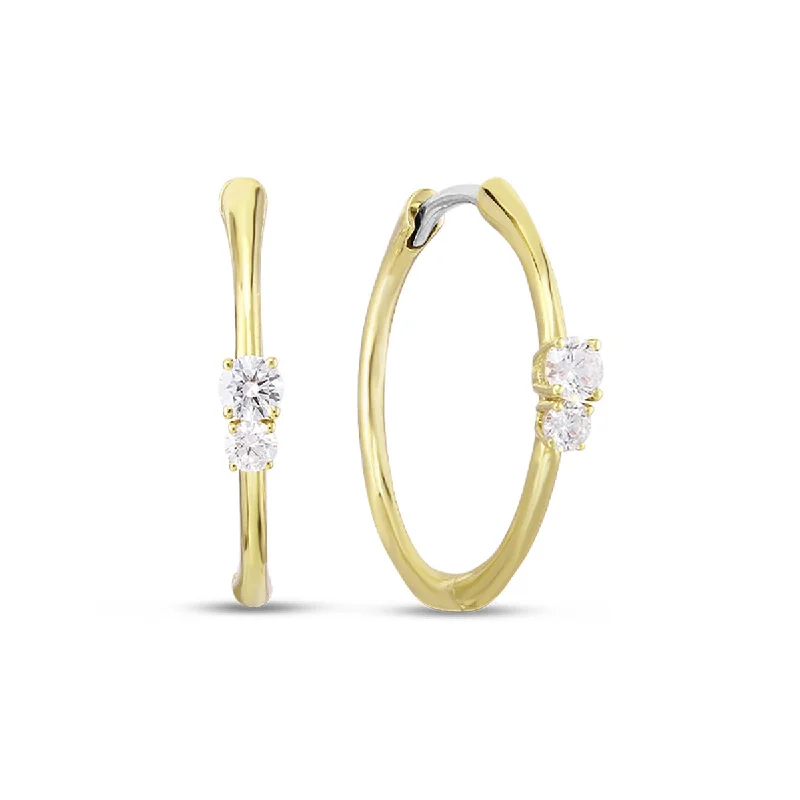 women's personalized earrings-18K 22mm Round Polished Hoop Earrings with Diamonds