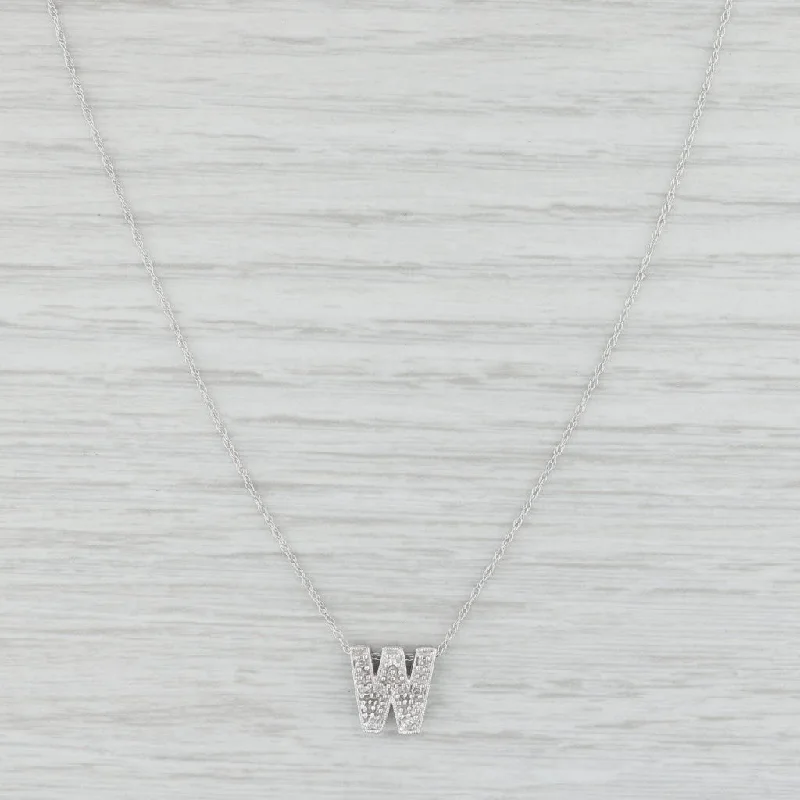 women's lockets necklaces-Diamond Letter "W" Pendant Necklace 14k White Gold 18" Rope Chain