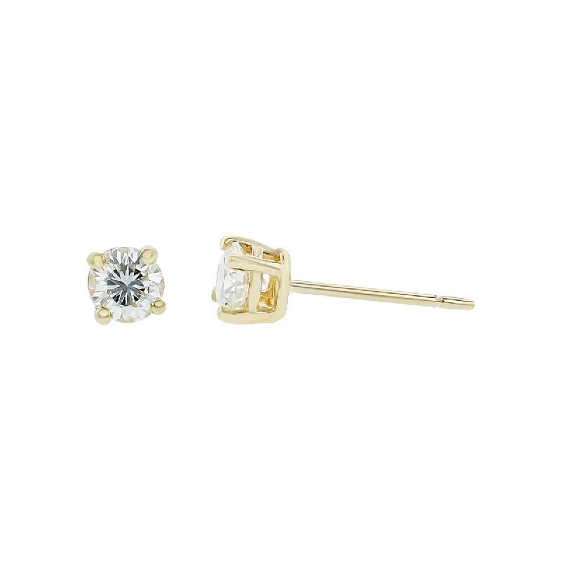 women's gold-plated earrings-14K Yellow Gold Brilliant Diamond Stud Earrings