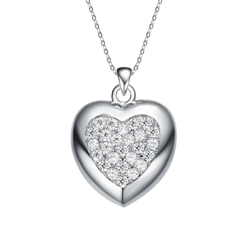 women's vintage-inspired necklaces-Sterling Silver White Gold Plating with Clear Heart Shaped Bezel Set Cubic Zirconia Pendant Necklace