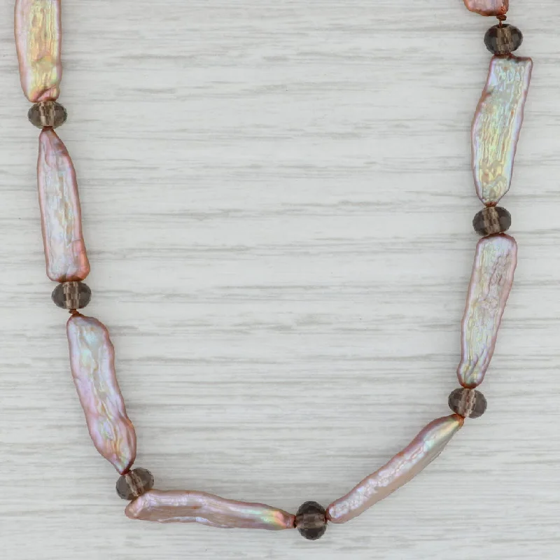 women's multi-strand necklaces-Multicolor Cultured Pearl Smoky Quartz Bead Strand Necklace Sterling Silver