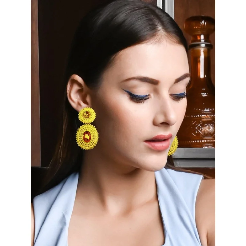 women's crystal earrings-Odette Women Yellow Metal Earrings