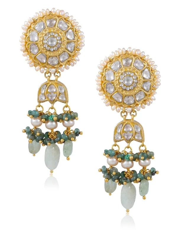 women's gold dangle earrings-Indali Polki Long Earrings