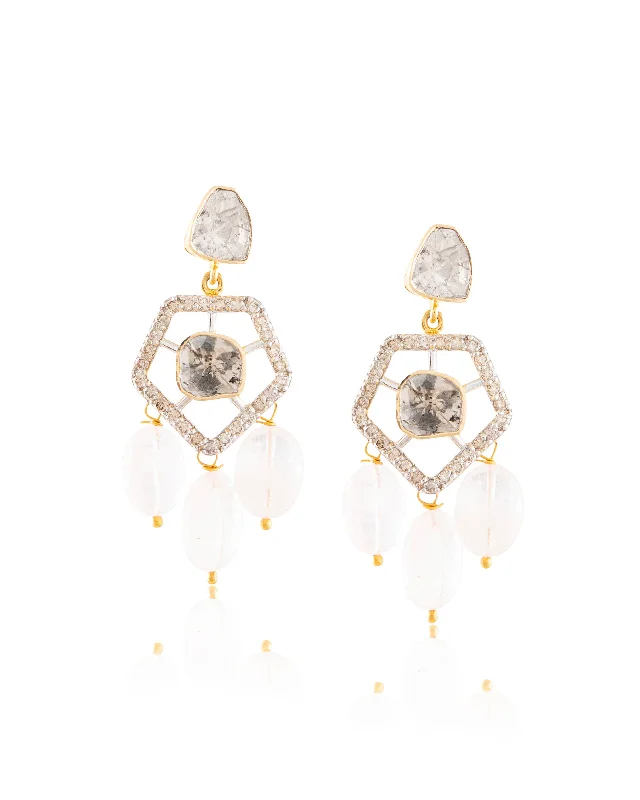 women's pearl earrings-Nimah Polki And Diamond Long Earrings