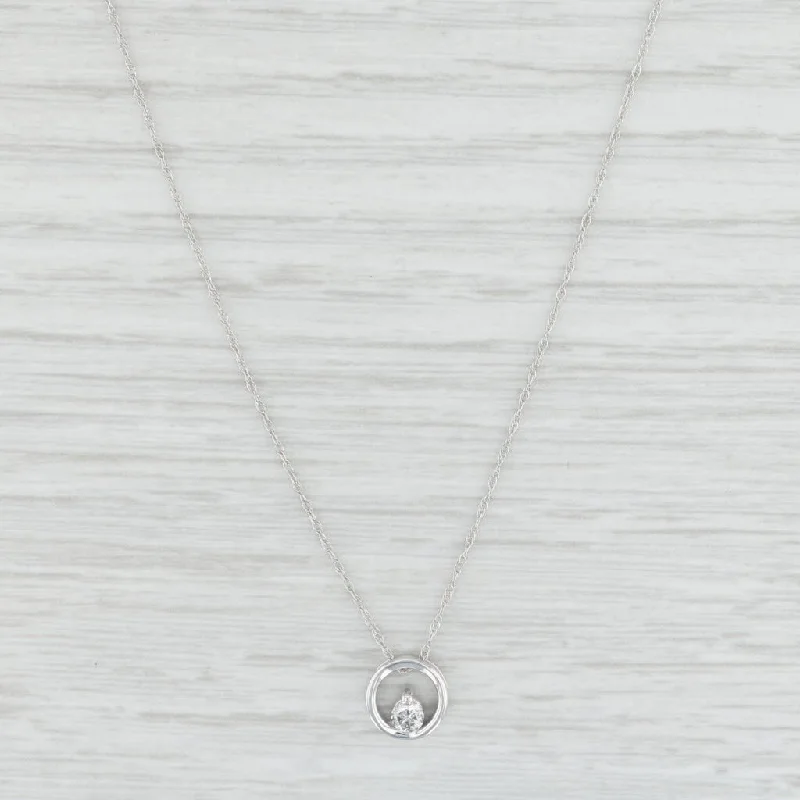 women's silver necklaces-New 0.10ct Diamond Circle Pendant Necklace 14k White Gold 18" Rope Chain