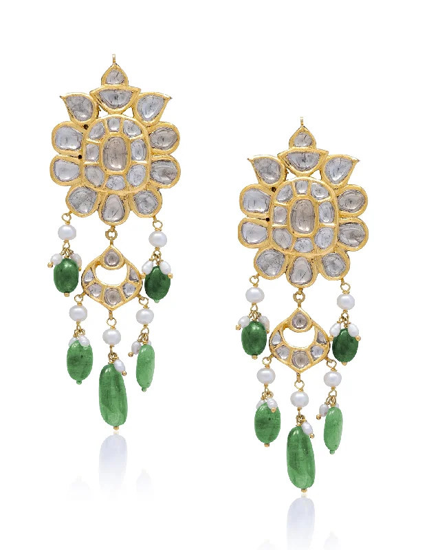 women's oval earrings-Nimish Jadau Polki Long Earrings